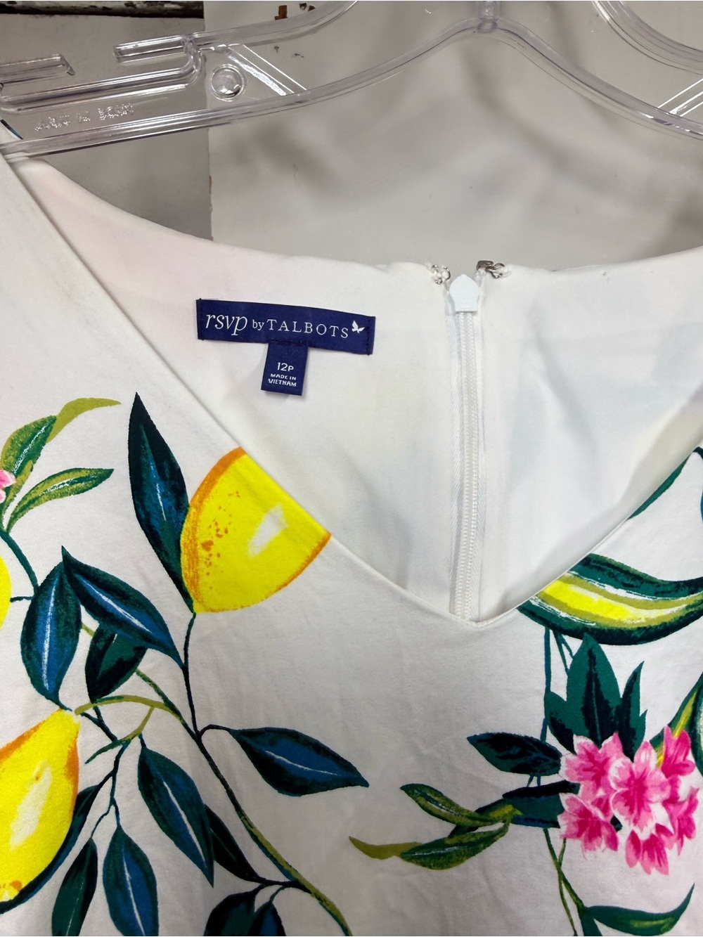 Talbots White Yellow Lemon Pink Floral Print Fit & Flare Dress Flowers size 12p - Picture 3 of 4